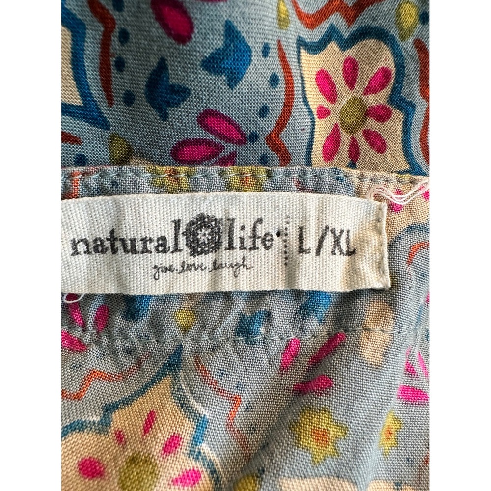 Natural Life Maxi Sun Dress Size L/XL Gray Blue Pink Boho Tile Print Square Neck - Picture 8 of 9